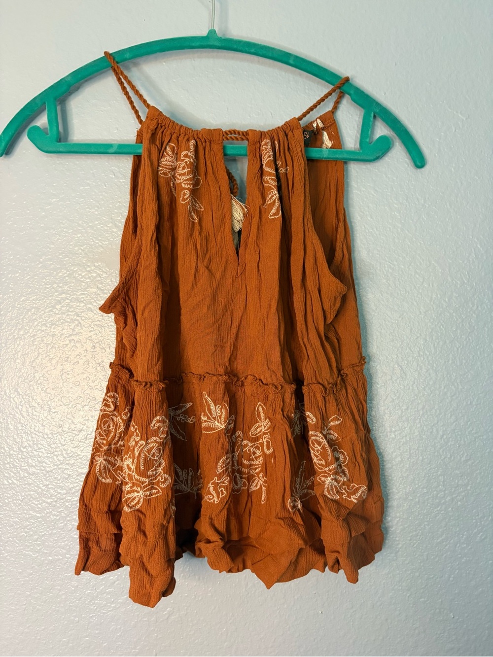 Women’s Embroidered Rust Halter Top